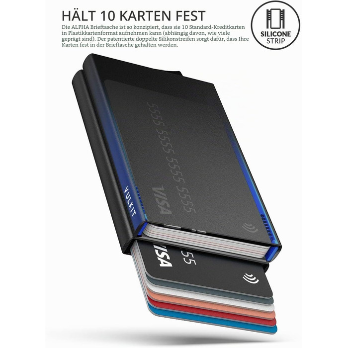 Металевий картхолдер VULKIT з RFID/NFC захистом, чоловільний гаманець для 10 карток (Колір: Вино)