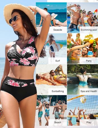 Бікіні жіночий комплект Nadeer: сексуальний V-подібний виріз, push-up, двочастинний, висока талія, рожевий, квітковий принт