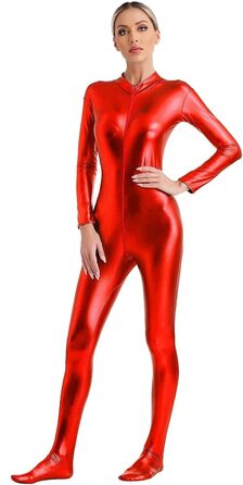 Жіночий стильний комбінезон з довгим рукавом та блискавкою спереду (Червоний, 3XL)