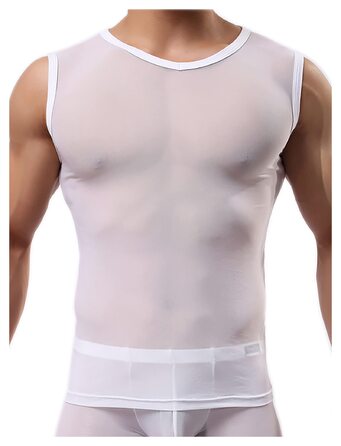 Чоловіча сітка майка Cubwear, прозора майка з короткими рукавами, сітчаста футболка для чоловіків (L, білий)