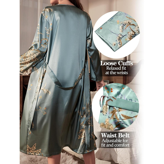 Халат жіночий шовковий сатиновий FEOYA, халат для дому, вечірній, весільний, зелений, розмір L