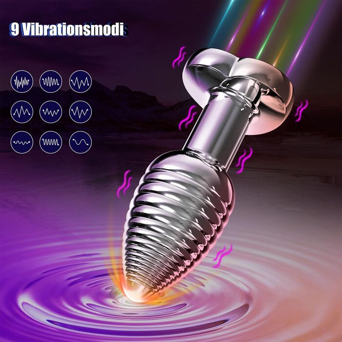 Вібратор для анусу з 9 режимами вібрації, стимулятор простати, для чоловіків та жінок (середній). Сердечко-підставка.