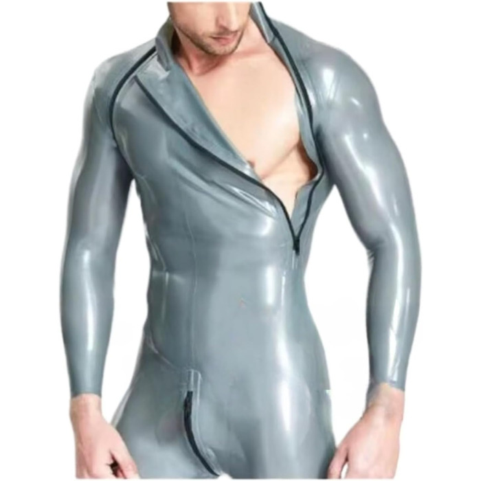 Латексні штани з латексу GAYLOP для чоловіків, комбінезон з блискавкою на шиї та в паху, чорний, ручної роботи, розмір M