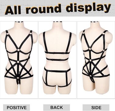 Комплект жіночий: бюстгальтер, пояс на тіло, стрінги. Чорний, готичний стиль, для танців та Хелловіну