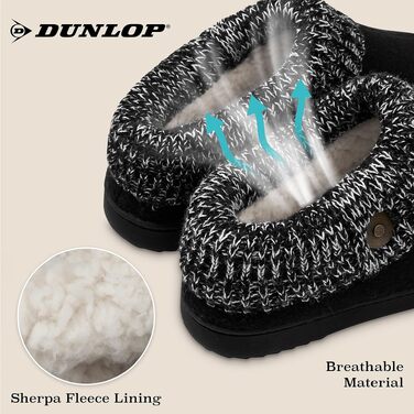 Жіночі домашні капці DUNLOP з підкладкою з шерпа-флісу та піною з ефектом пам'яті Memory Foam, протиковзаючі тапочки (38 EU, чорні)
