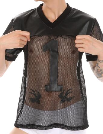 Чоловіча футболка AIEOE з сітчастою вставкою з PU шкіри, спортивна, коротка, сітка, сексуальний топ, кроп-топ