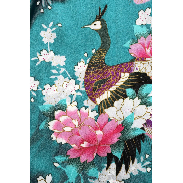 Халат жіночий Babeyond з шовкового атласу, кімоно, довгий, принт 'павич', для дому та відпочинку, великий розмір, темно-зелений