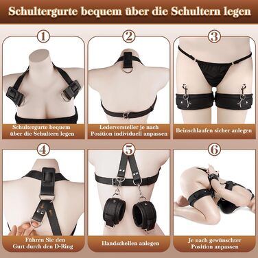 Набір для зв'язування BDSM: шкіряне спорядження з наручниками та манжетами для стегон. Інтимні іграшки для пар, сексуальна білизна, дамам. Комплект від шиї до стегон, колір - глибокий чорний
