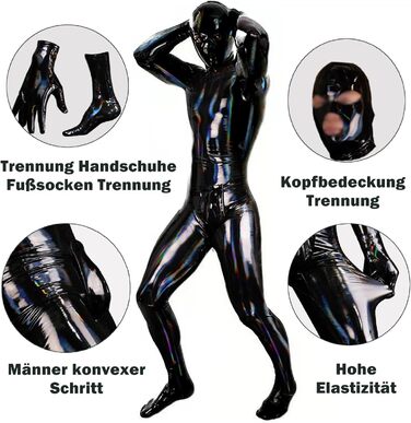 Боді для чоловіків Ohyesbae Laser, блискучий Wet Look, комбінезон з блискавкою, з PU шкіри, боді для SM, легінси, комбінезон, спідня білизна для дресування собак, розмір XXL