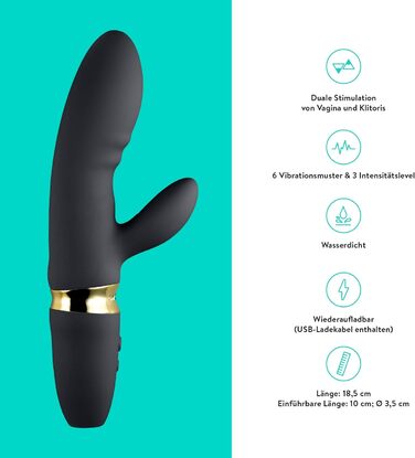 Вібратор AMORELIE Crush – Кролик, 18,5 см | Водостійкий, акумуляторний (Чорний)