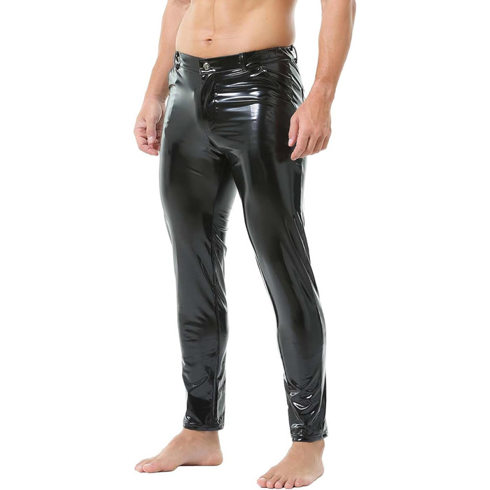 Легінси чоловічі YUFEIDA з еластичної шкіри (PU), класичний дизайн, довгі, з блискавкою та кишенями. Ідеально для мотоспорту, косплею, танців, вечірок та клубів (Чорний, L)