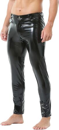 Легінси чоловічі YUFEIDA з еластичної шкіри (PU), класичний дизайн, довгі, з блискавкою та кишенями. Ідеально для мотоспорту, косплею, танців, вечірок та клубів (Чорний, L)
