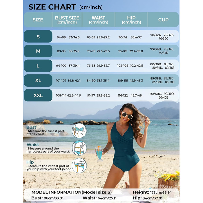 Купальник жіночий цілісний Tuopuda Badeanzug з вирізом Push Up, суцільний, для живота, ретро, великі розміри (Pfauenblau, XL)