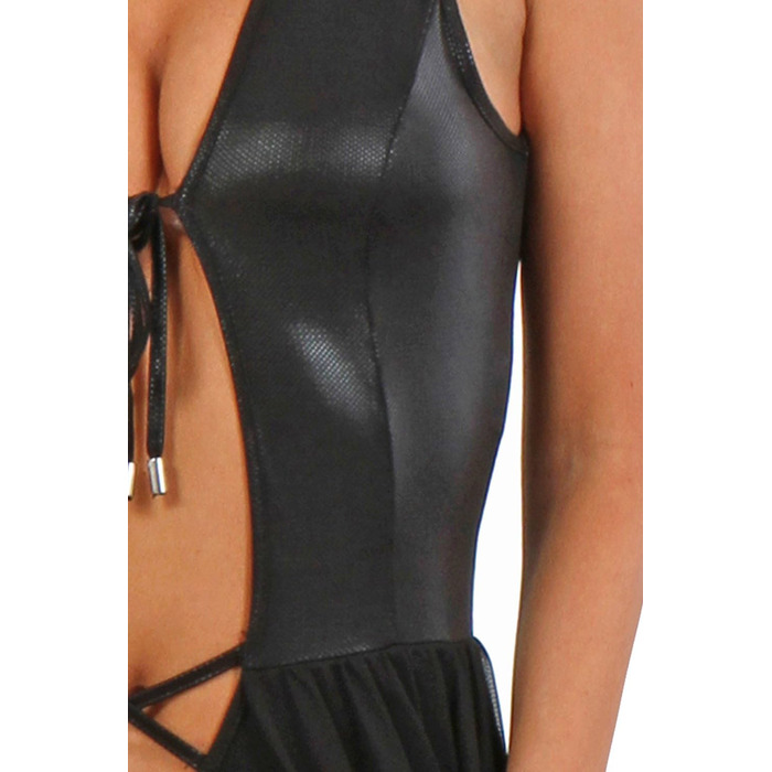 Сукня MISS NOIR довга з вбудованим боді та спідницею з тюлю – сексуальна вечірня сукня для клубу, ефект гліттеру (L-XL, чорна)