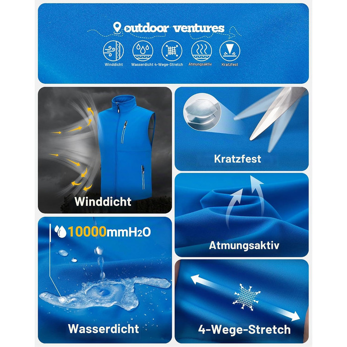 Чоловічий жилет Softshell Outdoor Ventures для велосипеда та активного відпочинку, водонепроникний, середній синій (розмір M)
