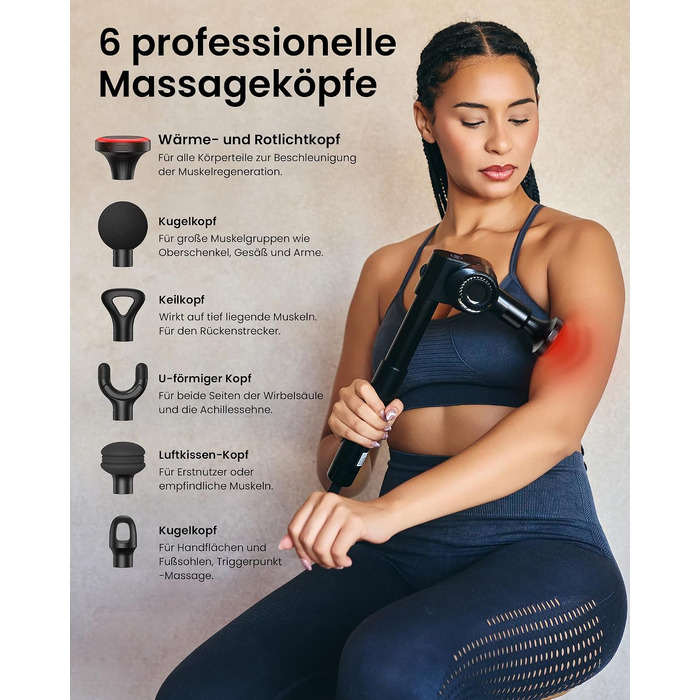 Перкусійний масажер Napre Massage Gun з функцією підігріву та охолодження, складаний масажний пістолет для м'язів спини та плечей, 32 рівні швидкості, 5 кутів нахилу, чорний