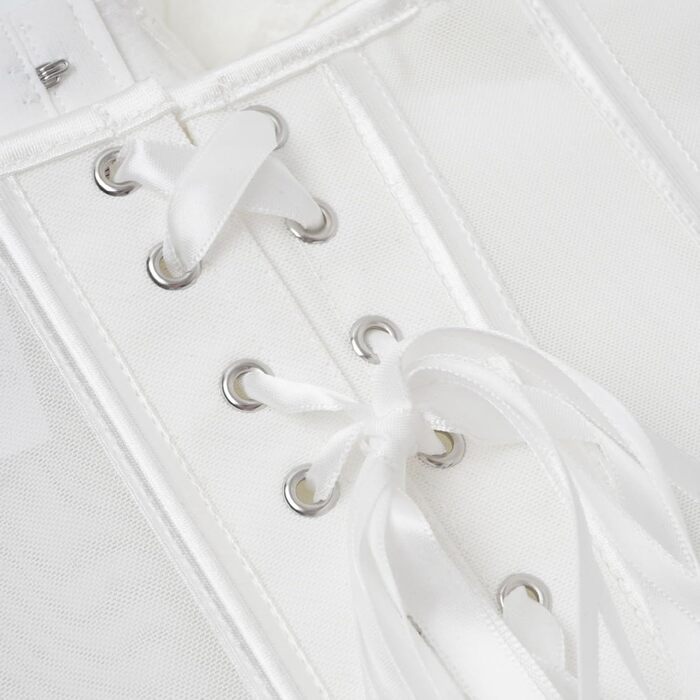 Топ-корсет жіночий у стилі Ренесанс з сітчастими вставками для вечірніх образів, побачень, осінньої моди, милий кроп-топ для вечірки, клубу, танк з корсетним шнуруванням (#11-weiß, XS)