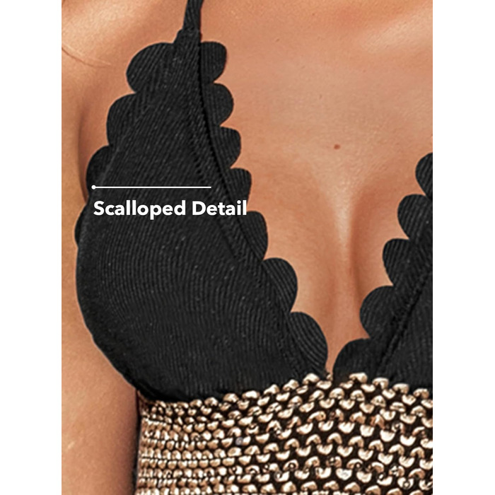 Купальник CUPSHE з глибоким вирізом на шиї та хвилястою облямівкою, відкритий на спині, чорний