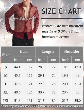 Чоловіча сітчаста сорочка AIEOE: прозора сорочка-сітка для вечірки, червона (XXL)