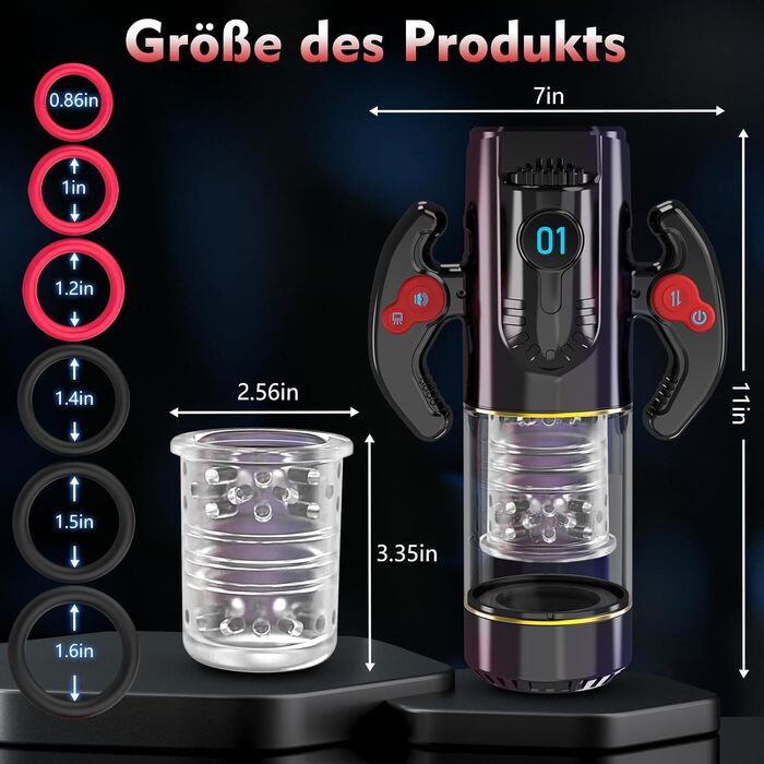 Електричний масажер для чоловіків з телескопічною функцією та режимами вібрації та обертання, портативний секс-іграшка для чоловіків