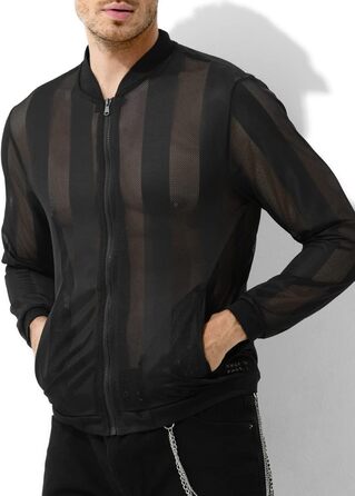 Чоловіча сітчаста сорочка з довгим рукавом Casey Herren Netz Hemden – прозора сітка, модель A1-чорний, розмір L