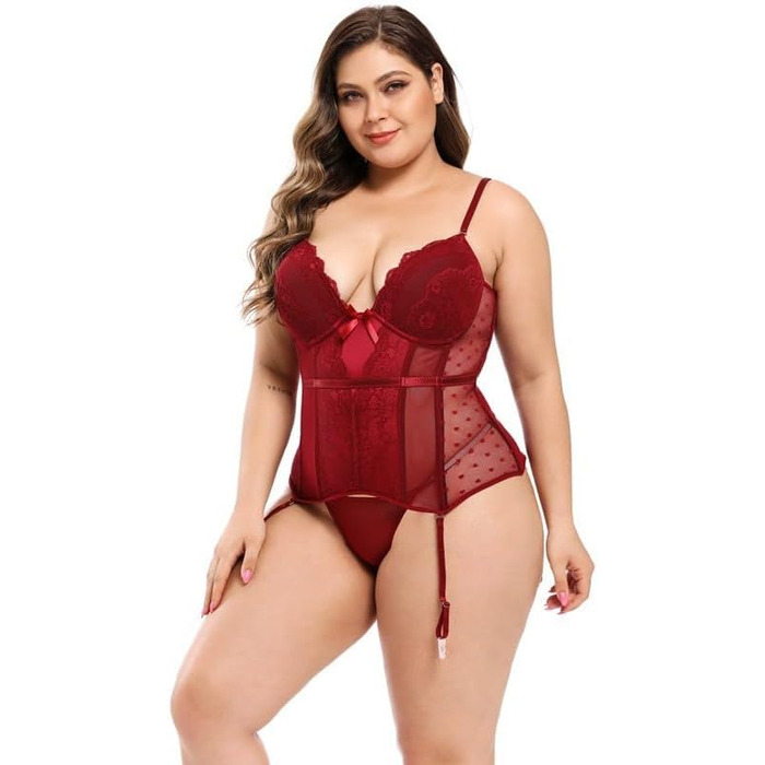 Жіноче корсетне боді з мереживом, витончений дизайн, комплект, фіксуюча білизна, червоний, розмір L