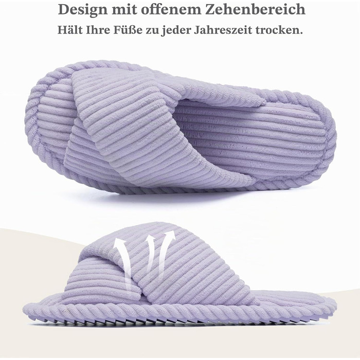 Жіночі домашні капці GOEWY з ефектом пам'яті (Memory Foam), текстильні шльопанці з відкритим носком та антиковзальною підошвою, фіолетові, розмір 38/39 EU