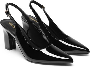 Жіночі туфлі-човники Dream Pairs з відкритим каблуком (Slingback), чорний лак, розмір 40.5 EU