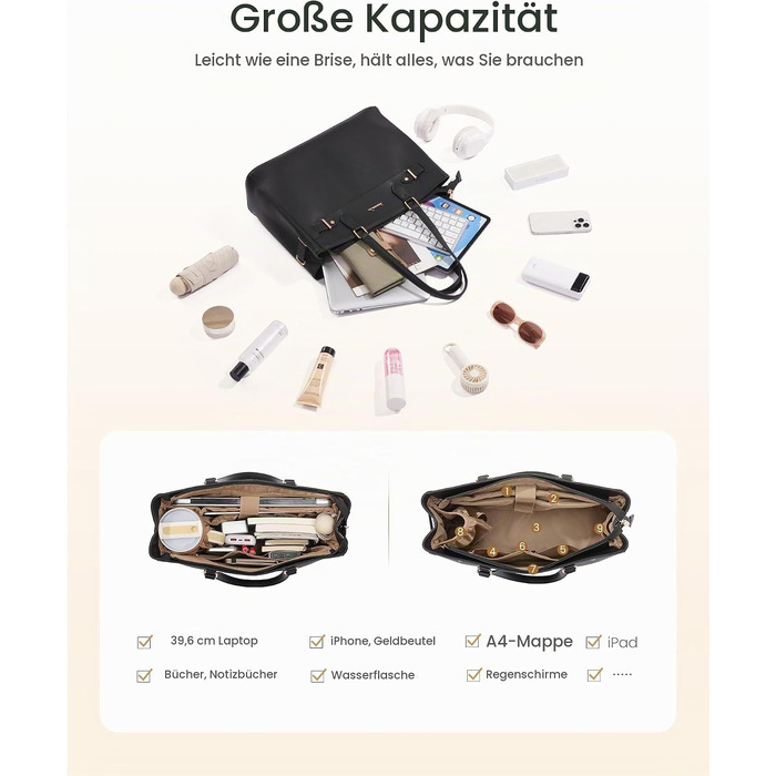 Жіноча сумка-шопер LOVEVOOK для ноутбука 15.6 дюймів, елегантна ділова сумка з екошкіри (PU) для роботи, офісу та навчання, колір Taupe