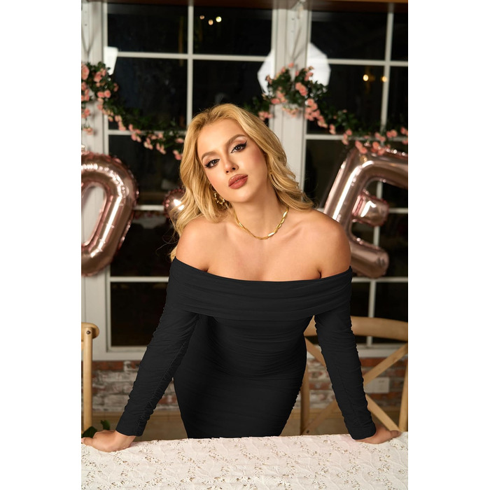 Чорне міні-плаття GOKATOSAU з відкритими плечима та рюшами, облягаючого крою