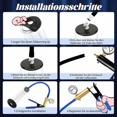 Насос для збільшення пеніса: ручний вакуумний насос з манометром та 6 силіконовими кільцями. Іграшка для чоловіків, збільшувач пеніса. Діаметр: 6.35 см