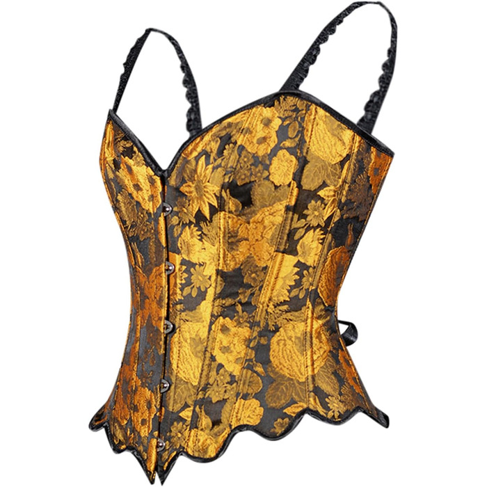 Жіночий корсет повний бюст, корсаж, корсет для Октоберфесту, готичний топ, вінтажна корсаж, бюстєль, корсет середньовічний, жакард, сатин, квітковий, з кісточками, повна груди, спідня білизна, на Хелловін, карнавал, корсет на шнурівці, жовтий колір