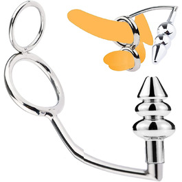 Сталевий подвійний кільце для статевих органів, кільце для яєчок, металевий гачковий кільце, анальний гачок з анальним плугом, кільце для статевих органів з анальним плугом, анальні кулі, розтягувач яєчок, сексуальна іграшка для чоловіків, пар, 40 мм