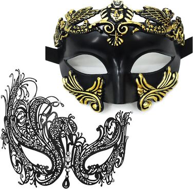 Маскарадні маски для жінок та чоловіків, пара, венеціанська маска, римсько-грецька маска для Хелловіну, костюм, вечірка, бал Black Phoenix Set