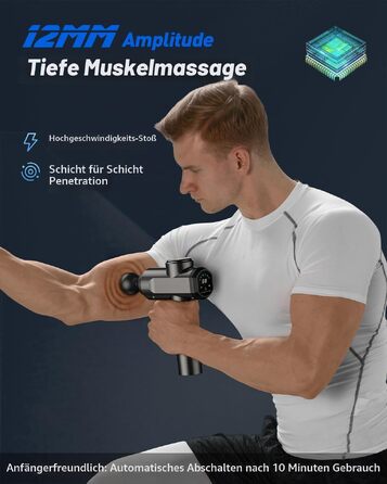 Міні-масажер м'язовий електричний, портативний перкусійний масажний пістолет з LCD-дисплеєм, 30 рівнів швидкості, 6 насадок, ультратихий, акумуляторний, сріблясто-сірий