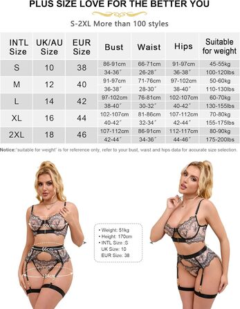 Сексуальна спідня білизна Ohyeahlady для жінок: комплект бюстгальтера та трусиків Push Up з мереживом та шнурівкою. Чорний боді з бюстгальтером та трусиками.