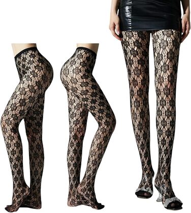 Чорні мереживні панчохи-сітки до стегон для жінок, комплект 4-6 шт.