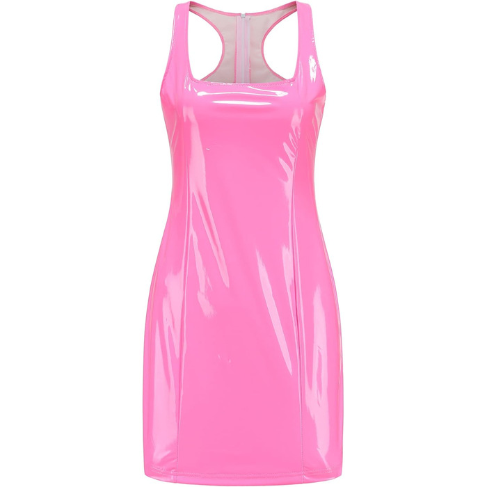 Сукня міні з екошкіри для вечірок та клубів, рожева, розмір M - Sexy Bodycon з U-подібним вирізом