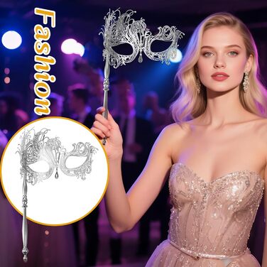 Набір з 3 венеціанських масок для жінок JewelryWe: металеві маски з стразами для карнавалу, Хелловіну, маскараду, з держателем