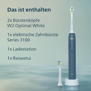 Електрична звукова зубна щітка Philips Sonicare Series 3100 з датчиком тиску, 3 режимами інтенсивності та дорожнім футляром, темно-синя, HX4033/26 (2 насадки)