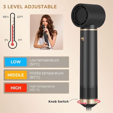 Стайлер для волосся 5 в 1 UKLISS Airstyler Pro: багатофункціональний набір для сушіння та укладки (фен, брашинг, гофре, вирівнювач), 1000 Вт, чорний