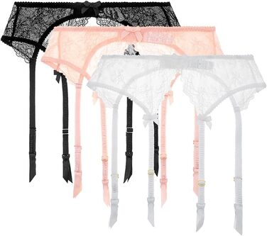Сексуальний жіночий стрінг з мереживом, пояс з 4 ремінцями, металевий кліп для панчіх та спідньої білизни, чорний+білий+рожевий, XL