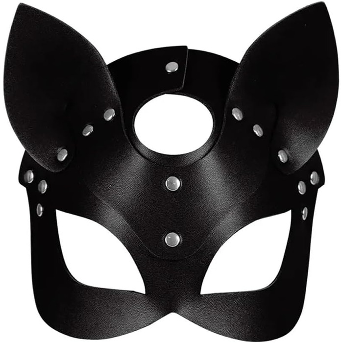 Маска кота з PU шкіри, BDSM, Bondage, для жінок, карнавал, маскарад, котяча маска, чорна