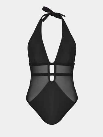 Купальник CUPSHE з глибоким V-подібним вирізом, на шнурівці, з сіткою, відкритий на спині, чорний, розмір M