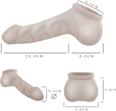 Латексний пеніс-чохол TOYLIE з презервативом, 14 см, напівпрозорий, з мішком та вираженою головкою, MADE IN GERMANY