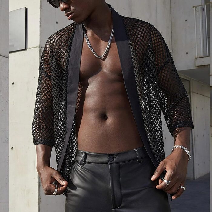 Чоловіча сітчаста сорочка Mymyguoe: прозора, коротка, сексуальна, для дому та сну