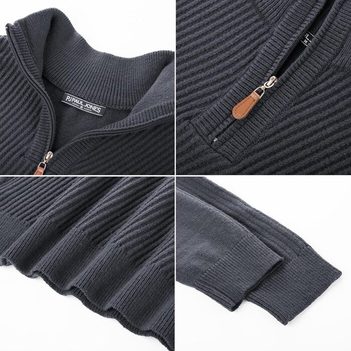 Чоловічий зимовий светр PJ Paul Jones з високим коміром та замком 1/4 Zip, в'язаний джемпер Troyer, темно-сірий, розмір L