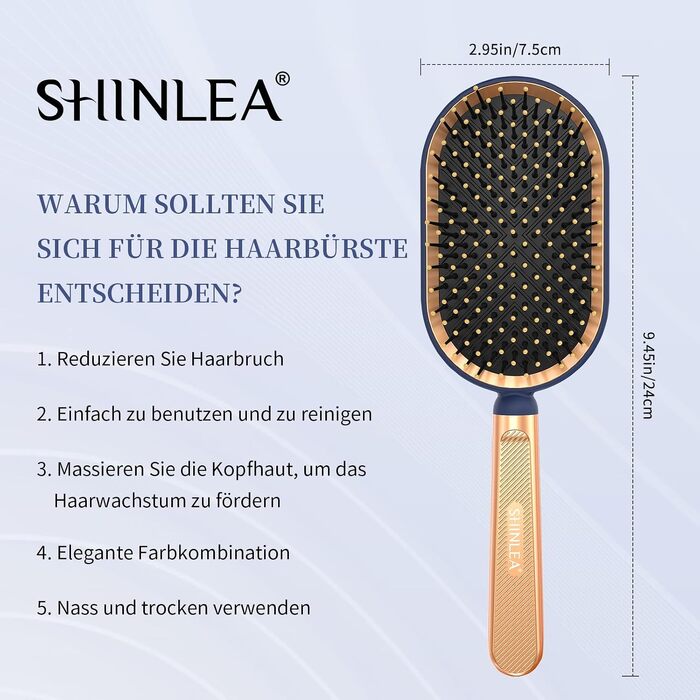 Щітка для волосся SHINLEA Detangler — масажна paddle-щітка для розплутування вологого та сухого волосся, проти випадіння та ламкості, для чоловіків, жінок та дітей