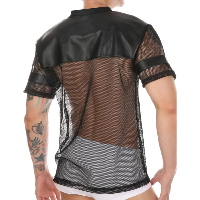 Чоловіча футболка AIEOE з сітчастою вставкою, прозора, спортивна, коротким рукавом, сітчаста, сексуальна, кроп-топ, розмір S (XL)