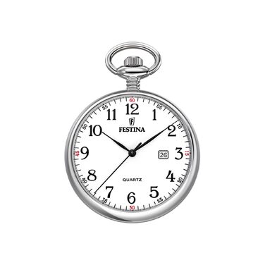 Чоловічий кишеньковий годинник Festina F2019/1 з ланцюжком, нержавіюча сталь 316L, кварцовий механізм, з календарем, класичний вінтажний стиль